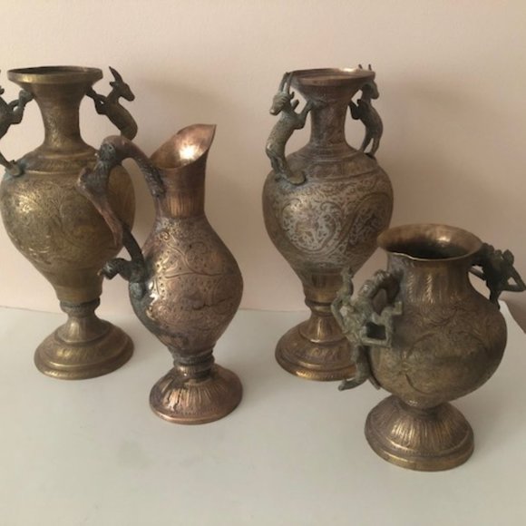 Antique Oriental Bronze Vases with animal's handles. Set of 4. Hindy. gods. - Picture 2 of 15
